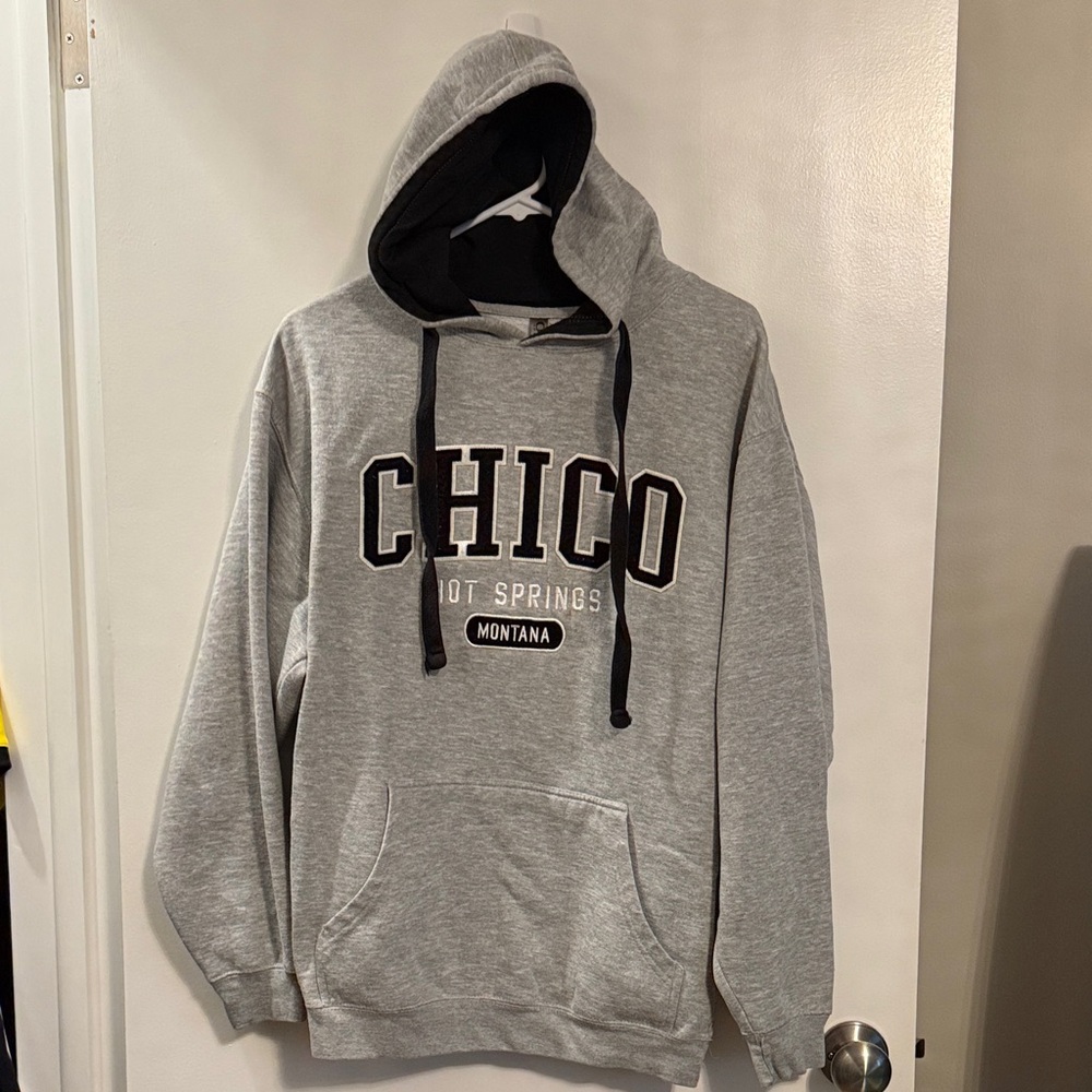 Chico Hot Springs MT Gray Hoodie with Black Details